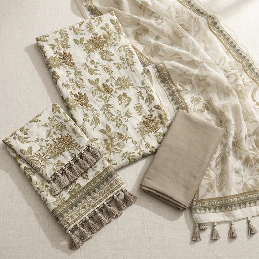 Off White Embroidered Lawn 3Pcs Set