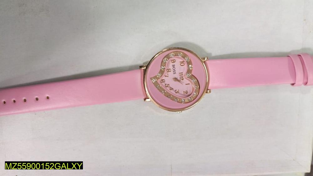 Pink Heart-Shaped Women's Quartz Watch with Rubber Strap
