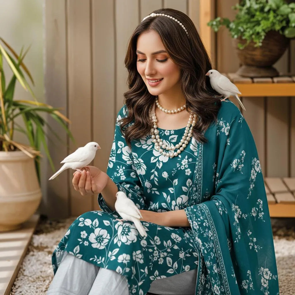 Blue Digital Print Lawn 3Pcs Set for Women