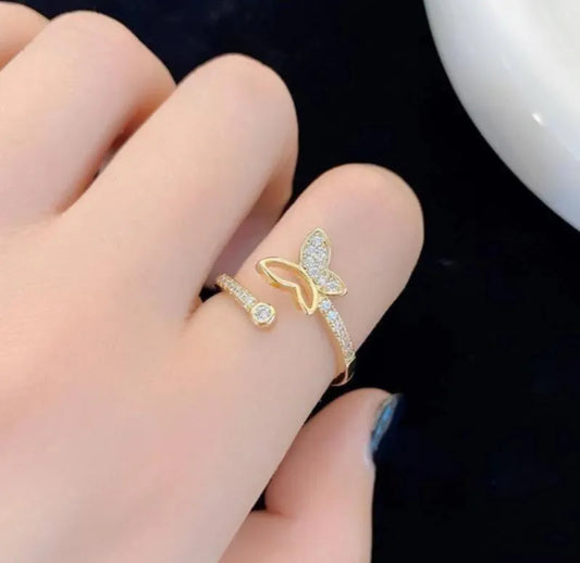 Butterfly Gold Plated Adjustable Ring for Daily & Bridal Wear