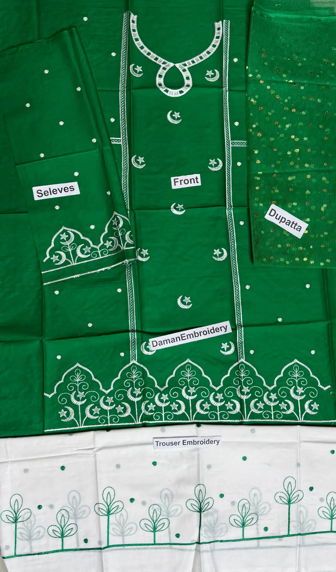 3 Pcs Girl's Cotton Embroidered Kurta And Shalwar Suit