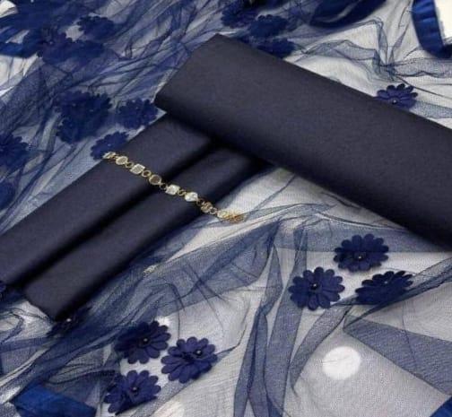 Unstitched Silk Embroidered Suit for Men Blue