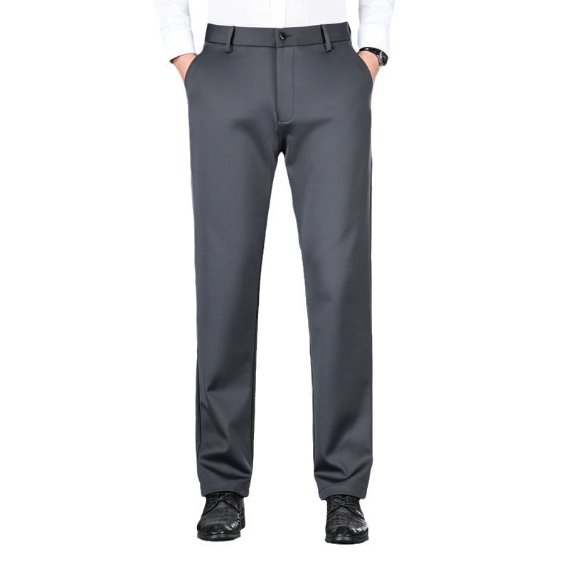 Men Ice Silk Stretch Business Casual Pants High Waist Blue Black