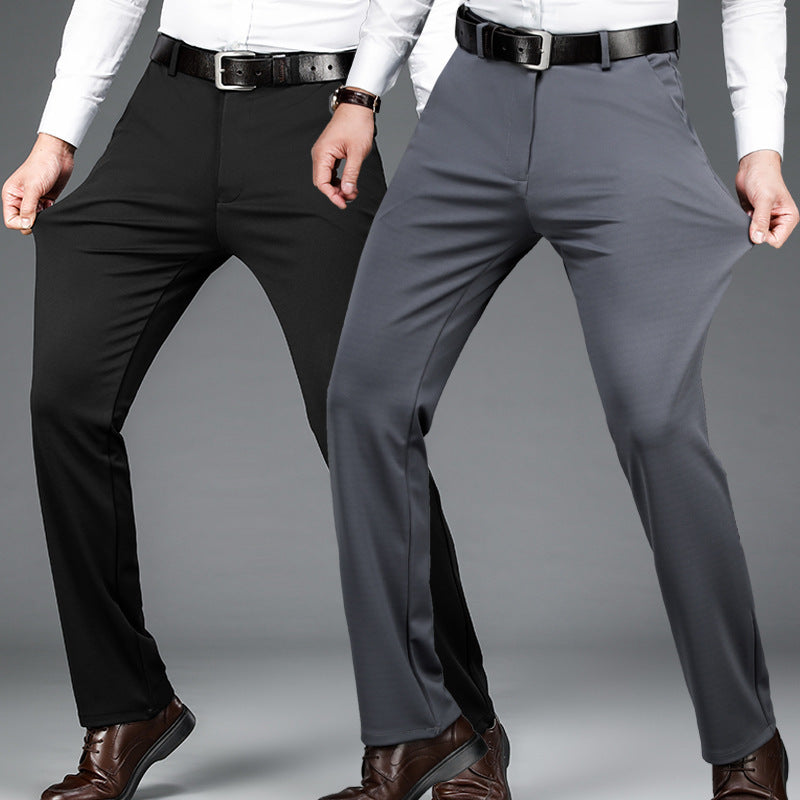 Men Ice Silk Casual Pants Grey Black Summer Business Fit
