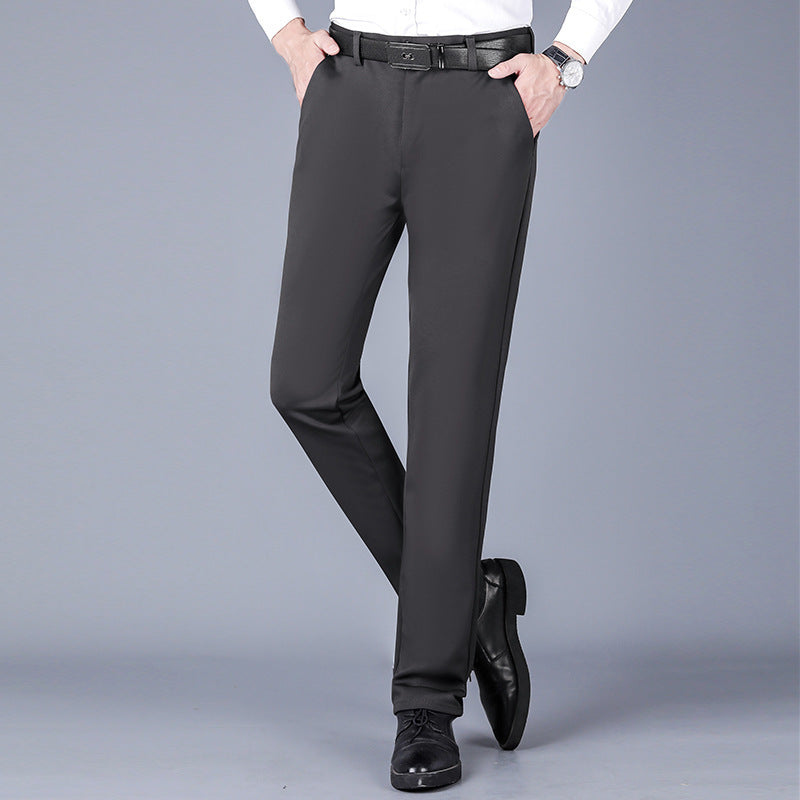 Men Ice Silk Casual Pants Grey Black Summer Business Fit