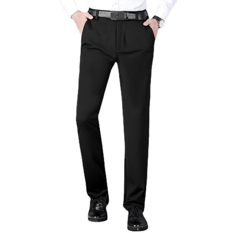 Men Ice Silk Casual Pants Grey Black Summer Business Fit