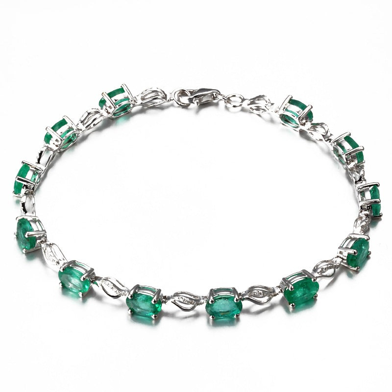 Emerald Bracelet Silver Plated Green Stones Daily Wear
