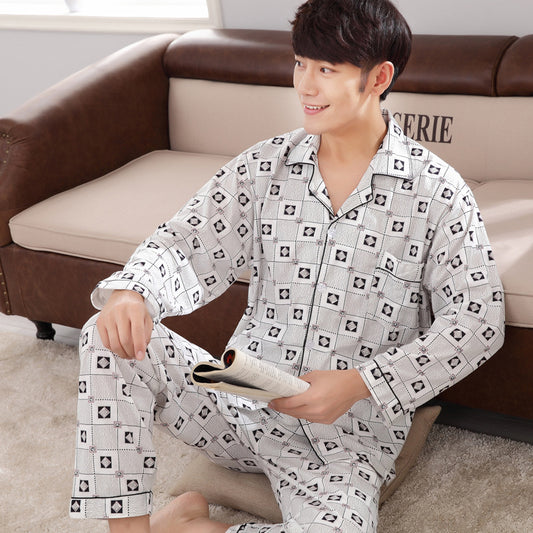 Men Long Sleeve Cotton Pajamas Plus Size Winter Home Wear