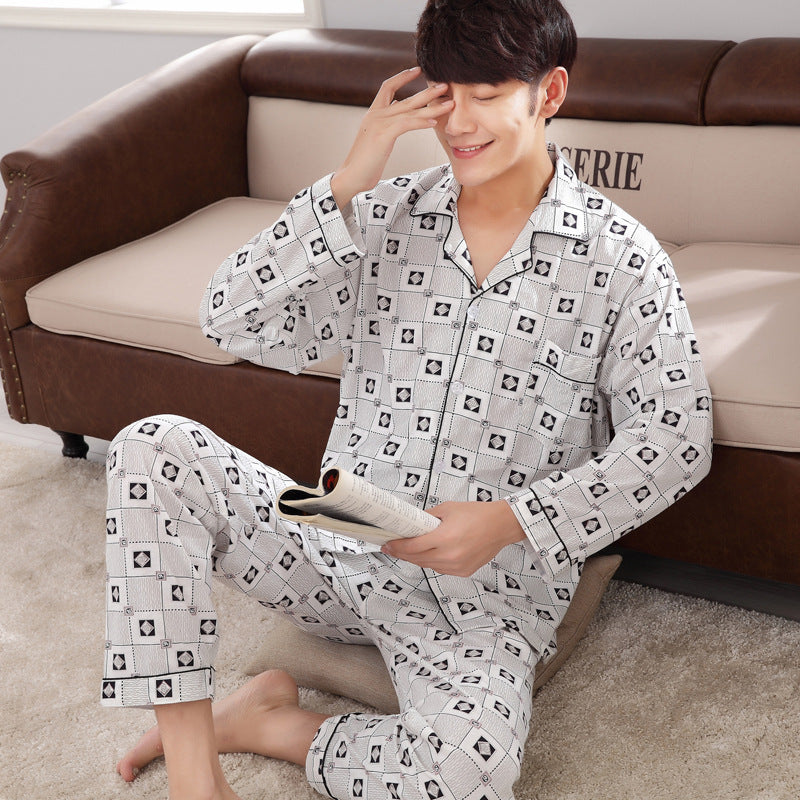 Men Long Sleeve Cotton Pajamas Plus Size Winter Home Wear