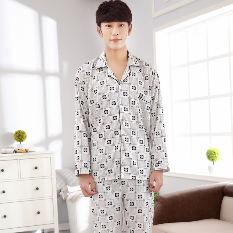 Men Long Sleeve Cotton Pajamas Plus Size Winter Home Wear