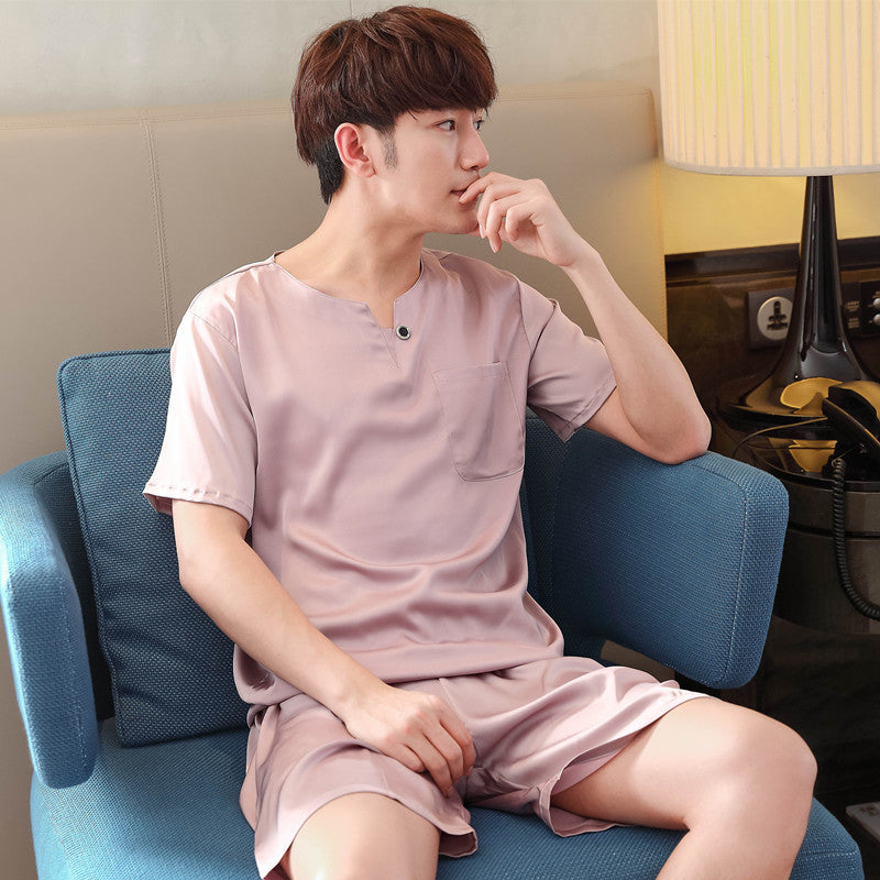 Men's Ice Silk Pajamas White XL Summer Sleepwear