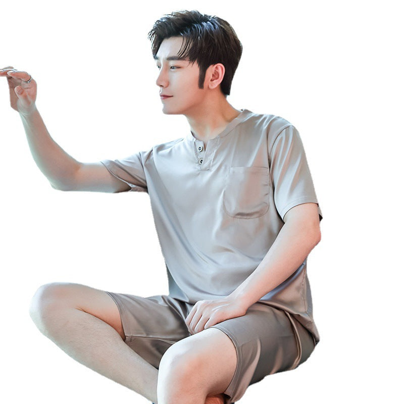 Men's Ice Silk Pajamas White XL Summer Sleepwear